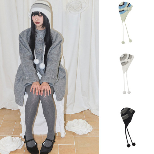 ILLIGO 25冬新款温立体花朵条纹针织帽日韩可爱毛线帽韩国代购