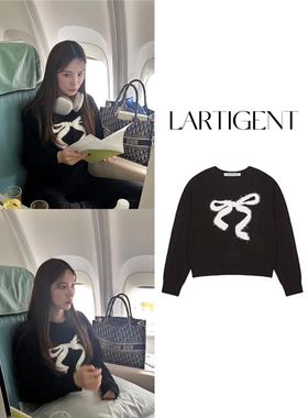 现货李娜妍金所愿同款LARTIGENT23秋蝴蝶结图案毛衣短针织上衣