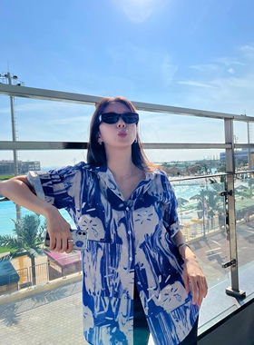 THEOPENPRODUCT2022新款印花短袖衬衫宽松复古韩国代购