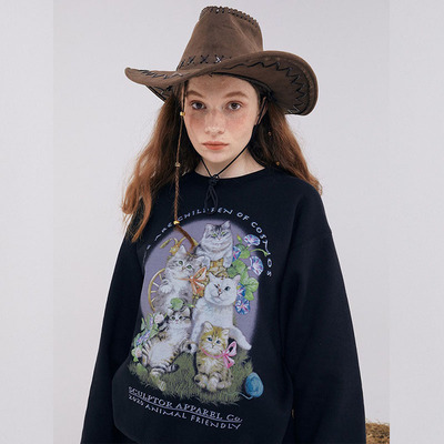 【现货折扣】赵露丝叶舒华同款SCULPTOR经典猫狗印花卫衣韩国代购