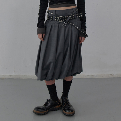 黑现货LCDC 25秋季新品简约学院风休闲百褶花苞半身裙韩国代购