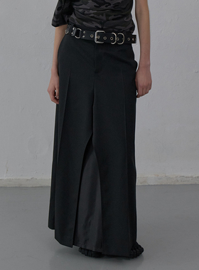 现货LCDC 25秋新品极简高智感开叉直筒半身裙纯色西装裙韩国代购