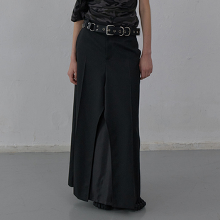 现货LCDC 25秋新品极简高智感开叉直筒半身裙纯色西装裙韩国代购