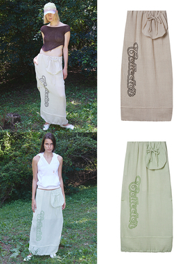 现货TheopenProduct2023夏清新格纹半身裙薄款直筒长裙韩国代购