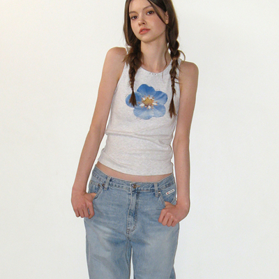 CRANK 25夏季新品花朵印花背心辣妹显瘦百搭无袖上衣韩国代购