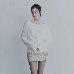 PAIN OR PLEASURE 25秋新品纯欲风挂钩收腰长袖针织衫韩国代购