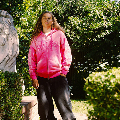 WKNDRS 2024秋季新品磨白艺术刺绣连帽卫衣双拉链外套韩国代购