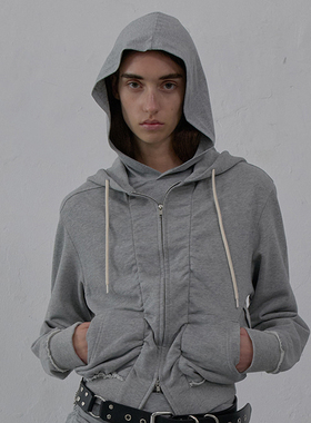 灰现货LCDC 25秋季新品褶皱拉链卫衣连帽衫休闲百搭外套韩国代购