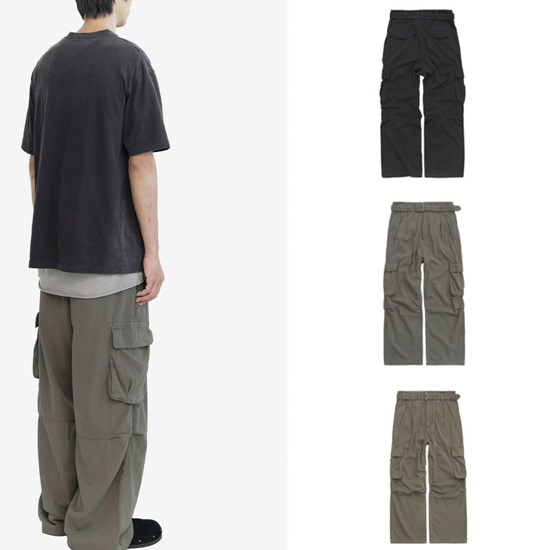 POLYTERU 25秋冬新款腰部可调节口袋工装裤直筒休闲长裤韩国代购