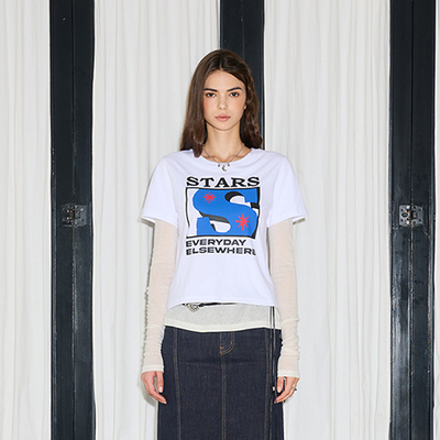 LARTIGENT 25秋季新品修身辣妹复古英文印花短袖T恤韩国代购