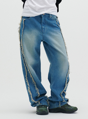 runningHIGH 24春秋新款设计感水洗牛仔裤宽松休闲裤韩国代购