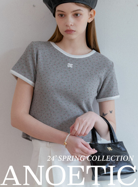 ANOETIC 24春夏新款宽松拼色描边短袖圆领休闲百搭T恤韩国代购