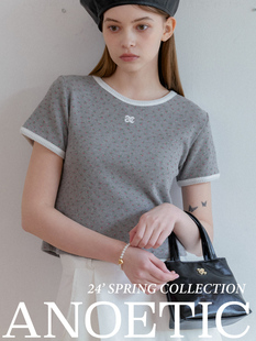 ANOETIC 24春夏新款宽松拼色描边短袖圆领休闲百搭T恤韩国代购