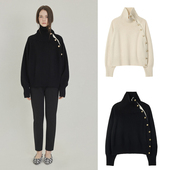 金裕贞同款 韩国代购 ROMANCHIC 25冬老钱风高领纽扣毛衣针织衫