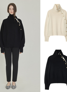 金裕贞同款ROMANCHIC 25冬老钱风高领纽扣毛衣针织衫韩国代购