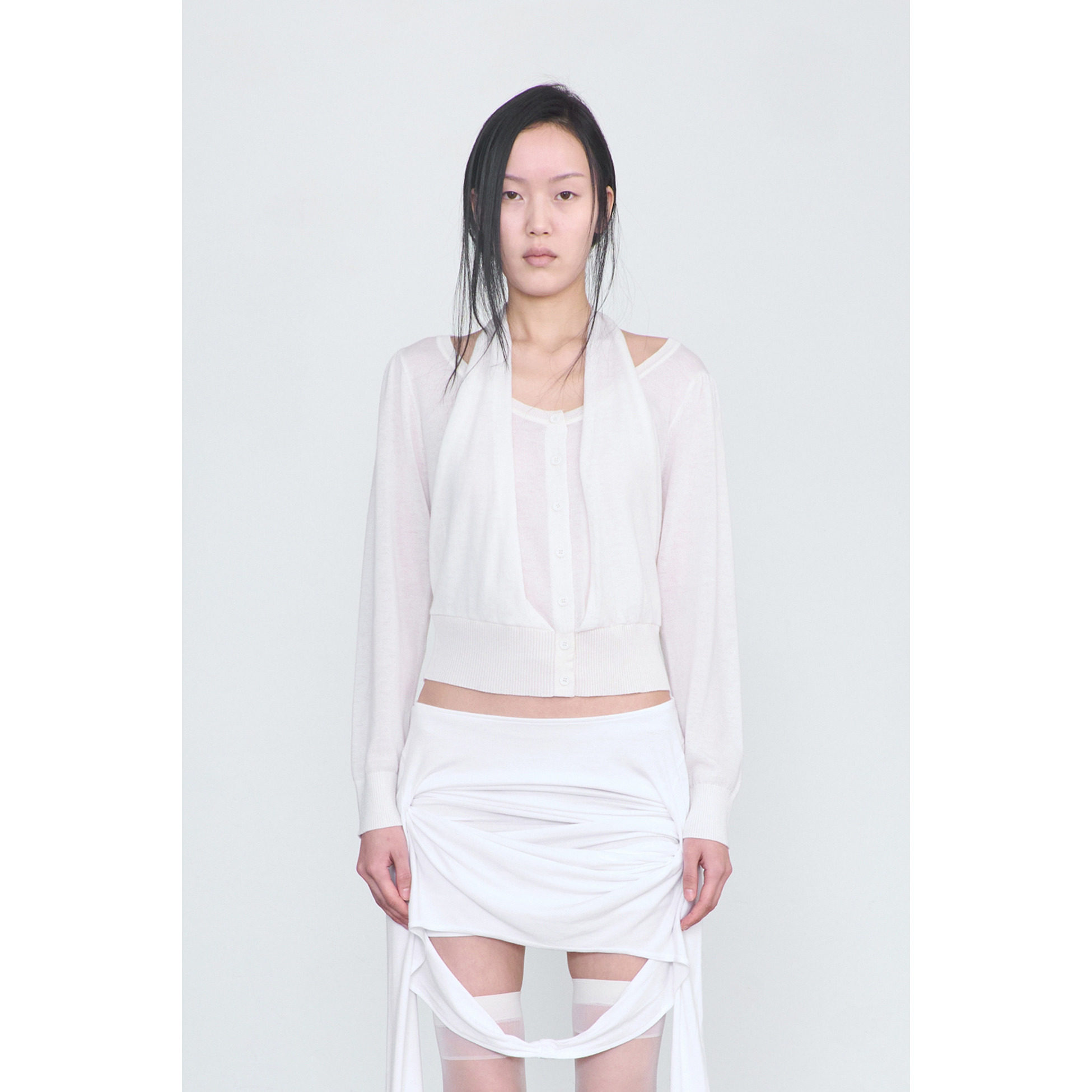 CERRIC 26春多穿法系带挂脖羊毛衫简约格雷风针织开衫韩国代购