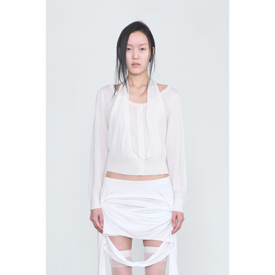 CERRIC 26春多穿法系带挂脖羊毛衫简约格雷风针织开衫韩国代购