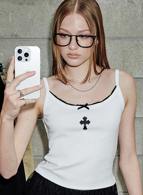 runningHIGH 25夏季新款修身辣妹拼接蕾丝边吊带背心韩国代购