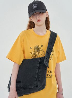 UNALLOYED 23春潮流复古做旧牛仔校园斜挎包男女同款韩国代购