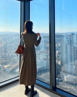 秒发CITYBREEZE 21秋冬新款通勤收腰长袖连衣长裙ins风韩国代购