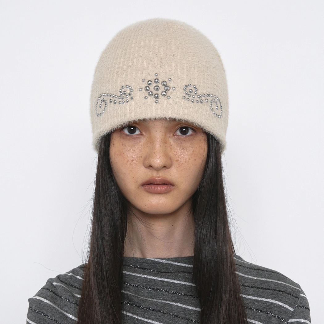 POLYSOOEM 25冬季新款仿安哥拉毛保暖时尚装饰针织帽韩国代购