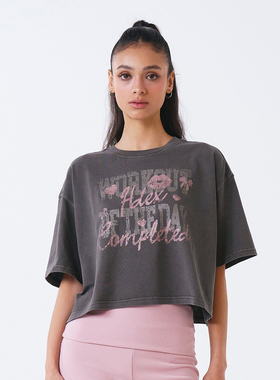 HDEX 25夏季新品辣妹露脐短款上衣宽松字母印花短袖T恤韩国代购