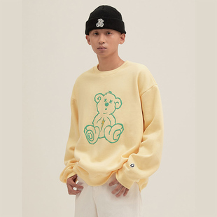 秒发ISTKUNST 21早秋新款可爱设计感小熊闪电图案套头卫衣韩国