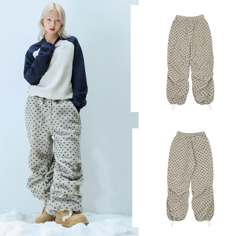 LARTIGENT 25冬季新款时尚波点保暖摇粒绒裤子休闲抓绒裤韩国代购