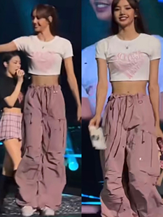 现货Lisa同款Nache 抽绳褶皱设计日韩街头降落伞工装裤韩国代购