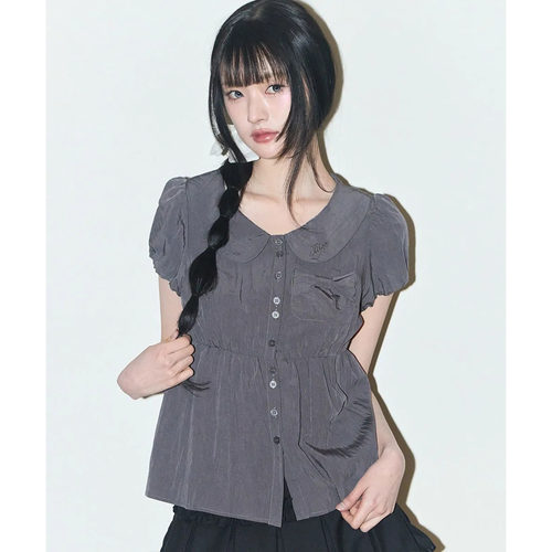 ILLIGO 26春 甜美显瘦泡泡袖蝴蝶结口袋甜美风短袖衬衫韩国代购
