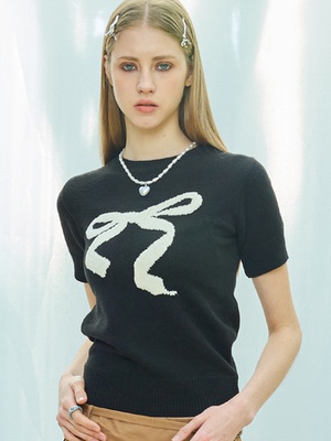 LARTIGENT蝴蝶结针织短袖T恤