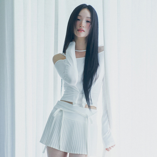 PAIN OR PLEASURE 25秋新品修身设计感镂空绑带上衣女韩国代购