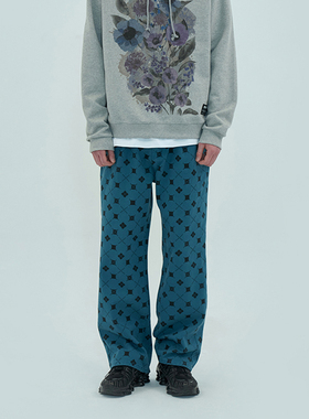 秒发UNALLOYED 21春夏情侣男女款菱格纹宽松直筒显瘦休闲长裤韩国