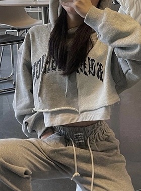 runningHIGH 22秋冬新款长袖假两件个性百搭街头连帽卫衣韩国代购