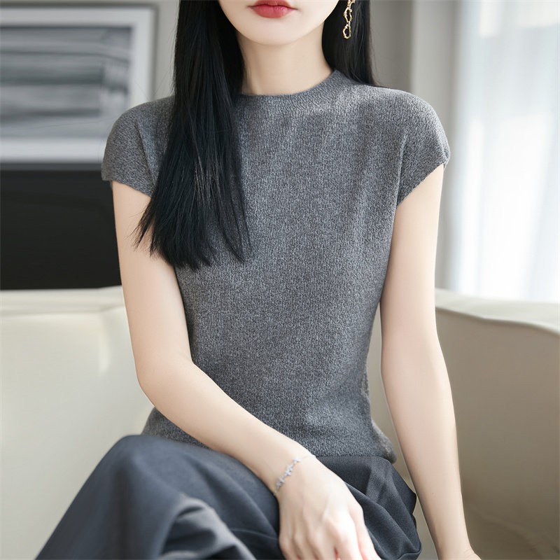 夏季新款莱赛尔棉小飞袖套头圆领针织衫后背扣子镂空显瘦上衣女