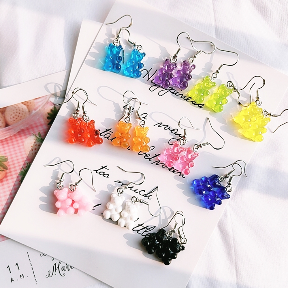ins彩虹软糖小熊耳环可爱软萌耳钉少女创意食玩搞怪橡皮糖耳饰