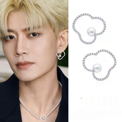 T家同款珍珠耳环大花瓣花叶