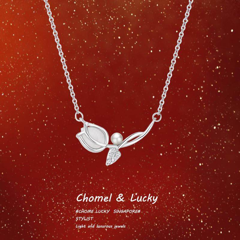 「郁金香」纯银s999项链女生轻奢小众设计高级感玉髓吊坠生日礼物