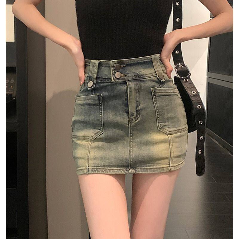 复古辣妹牛仔半身裙a字包臀裙