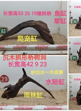 沉木紫柚木鱼缸造景一木成景拱桥拱形桥树洞水陆缸南美缸爬宠缸
