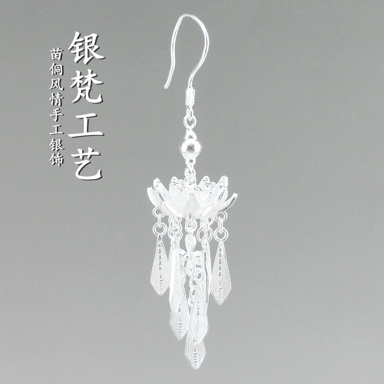 银梵工艺999纯银手工拉丝耳环步步生莲花长流苏古风汉服耳坠送礼,饰品/流行首饰/时尚饰品新,耳环,淘宝优惠券,粉丝福利购,淘宝优惠卷