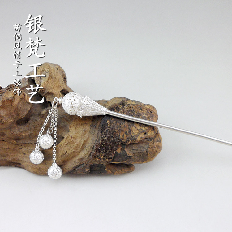 古风工艺花丝999纯银送礼发钗