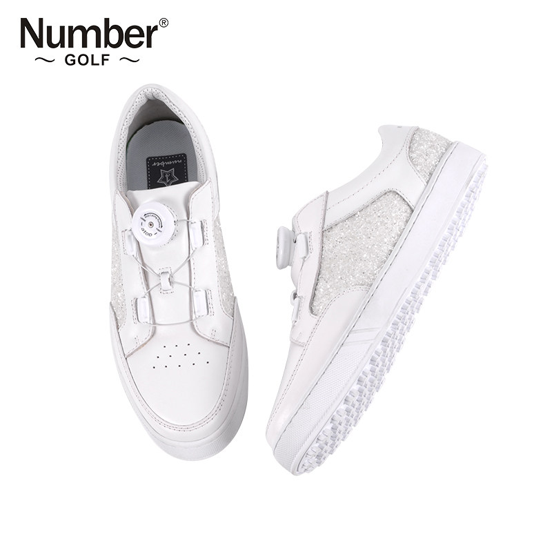 번호 여성 골프 신발 SNM-838 플랫 캐주얼 운동화 보아 스타일 트위스트 버튼 흰색 신발