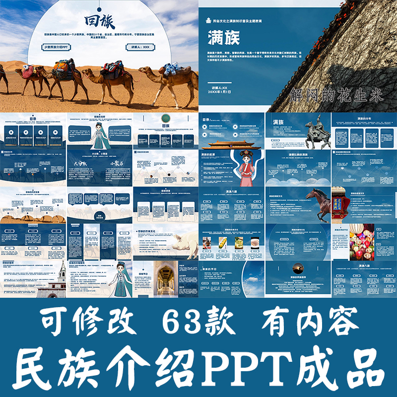 少数民族ppt成品56个民族团结文化介绍简介习俗风俗宣传教育课件