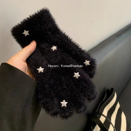 韩国秋冬ins不掉毛五指保暖手套