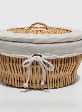 带盖藤编馒头筐柳编面包篮子家用餐厅圆形放馍筐子厨房编织收纳筐