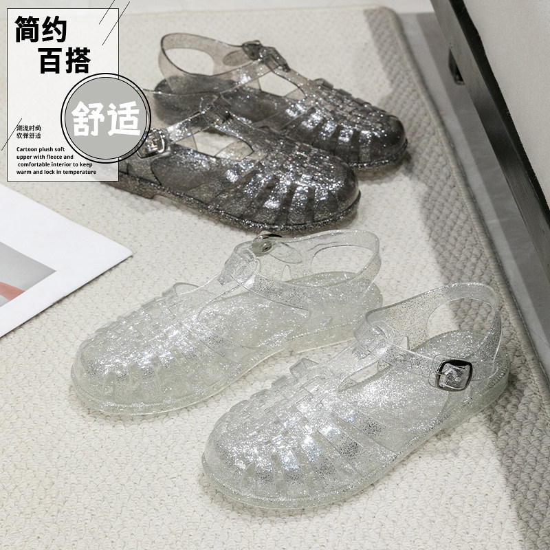 罗马凉鞋女外穿2025新款夏季复古水晶凉鞋女防滑外出包头凉鞋女士