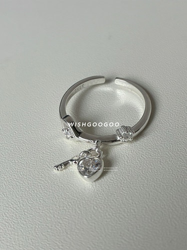 WISHGOOGOO爱心锁锆石戒指女ins韩国小众设计925纯银钥匙开口戒