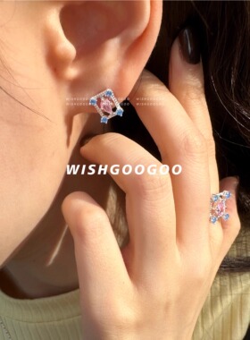 WISHGOOGOO自制小众复古几何耳钉女锆石日常佩戴款 通体纯银防敏