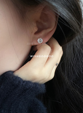 WISHGOOGOO玫瑰切耳钉女ins通勤小众切面设计925纯银闪闪锆石耳饰